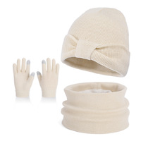 Nouvel ensemble trois pièces pour enfants européens et américains : chapeau, écharpe et gants, bonnet bébé d'hiver épais et rembourré avec pompon unique