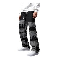 Jeans en denim personnalisés avec patchwork, pantalon de jogging pour hommes, streetwear, jeans coupés et cousus
