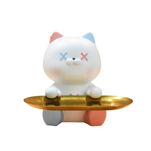 Happy Cat Storage Ornament Resin Desk Organizer With Gold Tray For Keys Cosmetics And Makeup Desktop Decor - Product Image 5
