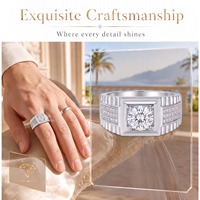 S925 Silber 18K Vergoldeter Luxus-Herrenring mit Moissanit, Breite Ausführung, Quadratischer Rahmen, Vierklauen-Fassung, Business-Ring