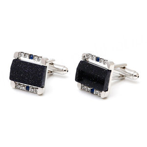 Light Luxury Starry Obsidian Rhinestone square Silver Copper Men's <b>Shirt</b> Cufflinks - Product Image 1