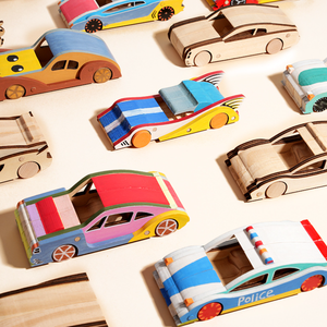 Diy Madera Color Graffiti Miniatura Coche Montessori Niños Entrenamiento Capacidad práctica para dibujar juguetes de madera para niños - Product Image 5
