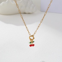 Collier à breloques en acier inoxydable NIMAI plaqué or 18 carats PVD, étanche, avec pendentifs cerise, ananas et fraise