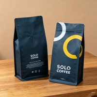 Sachets personnalisés imprimés 200g 400g 500g en plastique de qualité alimentaire avec fermeture éclair, fond plat et soufflet latéral, pour emballage de grains de café de haute qualité
