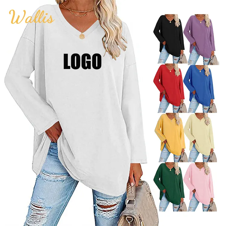 Fall Spring Women's Jumpers Sweatshirt Ladies Casual Classic Plain Pullover Knit V Neck Long Sleeve Jumper Tops Blouse T-Shirt