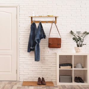 Wandregal Mit Hakenleiste Wandgarderobe Mit 4 Haken Badregal Mit Handtuchhalter, Bambus Wandhandtuchhalter, Garderobe Fur Diele - Product Image 4