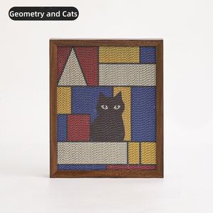 Bantalan cakar kucing bingkai kayu untuk dekorasi rumah, penggaruk dinding berperekat dengan bantalan gores gambar bergelombang yang dapat diganti - Product Image 6