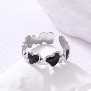 Bague en acier titane de luxe légère, motif cœur, effet goutte d'huile, unisexe, haute qualité, en acier inoxydable, ouverture pour femme, argent sterling - Product Image 4