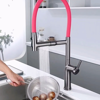 Robinet de cuisine moderne classique en acier inoxydable 304 brossé magnétique, eau chaude et froide, finition nano noir/argent, montage sur plan