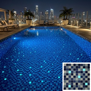 Buen <span class=keywords><strong>Precio</strong></span>, Mosaico <span class=keywords><strong>de</strong></span> Cristal Luminoso Azul, Diseño Cuadrado, Brilla en la Oscuridad, para Piscina - Product Image 3