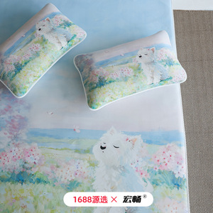 1688 X Ice <b>Silk</b> Mat Set 1.5m 1.8m Cooling Summer Bedding Fitted <b>Sheet</b> Spring Flowers Design - Product Image 3