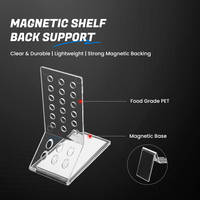 Support magnétique pour produits, poussoir manuel en forme de L, base magnétique transparente en PET, fixation pour étagère de gondole pour magasin de détail