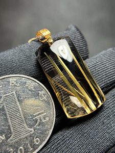 Colgante de Cuarzo Rutilado Dorado Natural para Mujer, Hombre, Regalo de <span class=keywords><strong>Brasil</strong></span>, Cristal Curativo Reiki de Oro de 18K, Gema de 28mm - Product Image 5