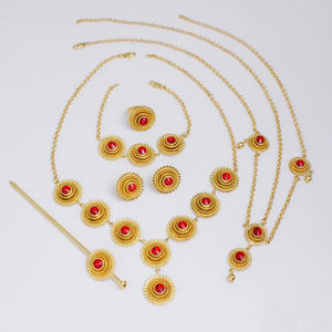 Ensemble de bijoux en plaqué or 18 carats de style vintage africain, pierre de zircon, cadeau de mariage, <span class=keywords><strong>tenue</strong></span> de fête haute couture pour les occasions spéciales - Product Image 5