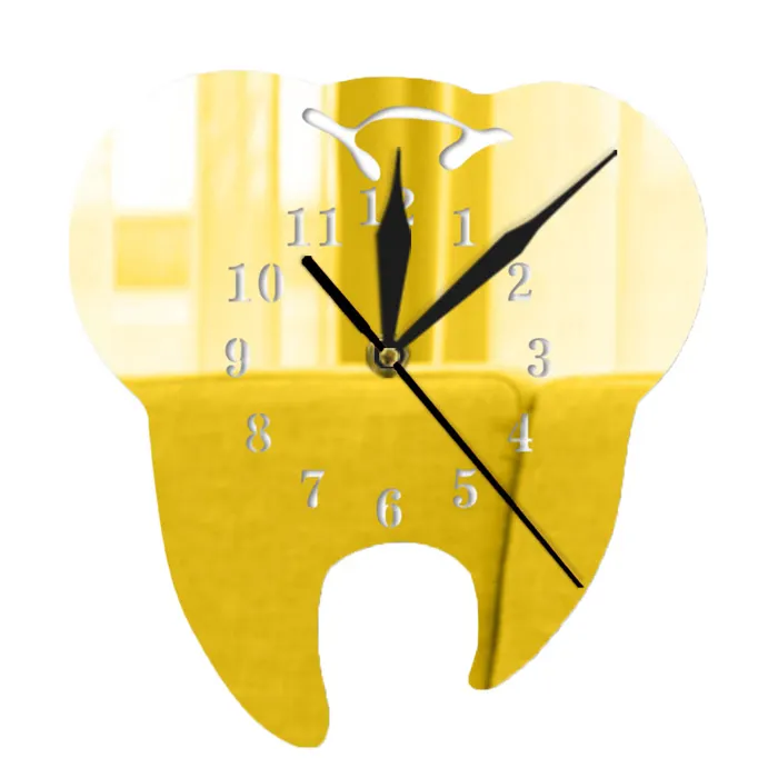 Orologio a forma di dente orologio da parete in acrilico 3D decorazione muto adesivi murali a specchio con orologio in acrilico personalizzato
