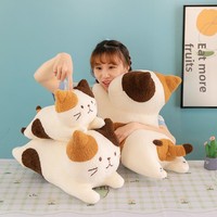 Gros mignon trois couleurs chat poupée en peluche brodé oreiller de couchage doux PP coton rempli soulagement du stress cadeau