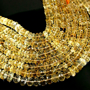 Strands 13 pulgadas Natural Citrine Gemstone Rondelle Micro Faceted Beads citrine beads strand - Product Image 1