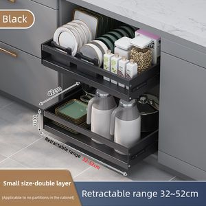 Panier de rangement <span class=keywords><strong>coulissant</strong></span> double multifonctionnel moderne pour cuisine, idéal pour vaisselle, assiettes, <span class=keywords><strong>épices</strong></span> et couverts en acier inoxydable – Vente chaude - Product Image 4
