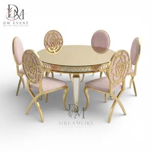 Mesa Redonda Personalizada para Eventos y Bodas con Base Abierta de Acero Inoxidable Dorado y Cubierta de Vidrio Templado Espejado - Product Image 2