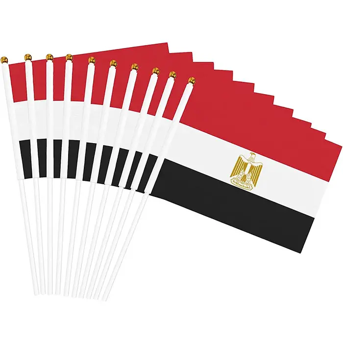Прямой производитель Calidad превосходный полиэфирный маленький флаг 14*21 см египетский ручной развевающийся флаг с ПВХ шестом для украшения