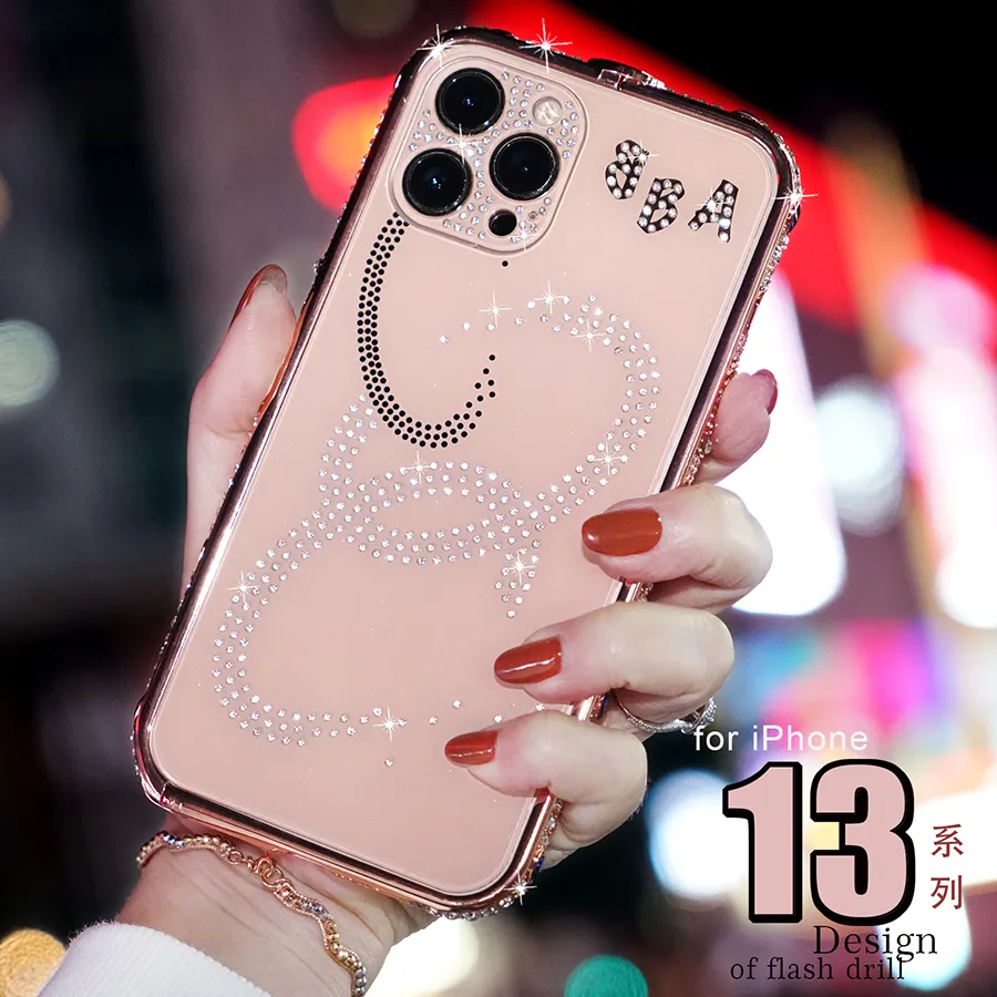 Coque de téléphone antichoc en strass 11 12 13 14 Pro max bling diamant paillettes coque de téléphone autocollant arrière pour iPhone X XR XSMAX