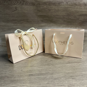 Custom Blush Pink Paper Bags with Gold Foil Logo & Bow - Luxury Gift Shopping Bags Elegant Packaging for Cosmetics & Jewelry - Product Image 3