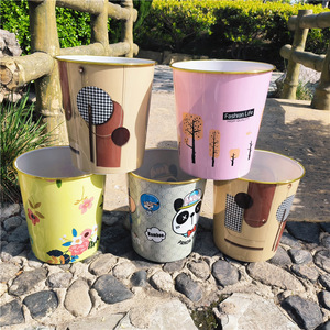 Colorful Gold Rimmed <b>Plastic</b> Trash Cans Cylindrical Decorative Indoor Waste Bins For Living Room <b>Kitchen</b> Bathroom - Product Image 3