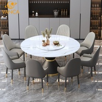 Nordic White Simple Rock Plate Carré à Rond Rétractable Table À Manger Pliante Ensemble pour 6 Noyer Base En Bois Massif Table À Manger