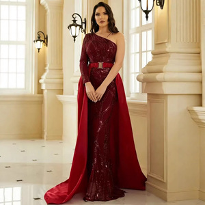 Robe de soirée asymétrique à sequins, couleur unie verte, taille mi-haute, pour banquet formel - Product Image 4