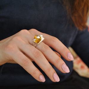 Anelli Lotus Fun in <span class=keywords><strong>Argento</strong></span> Sterling 925 con Design Vintage a Forma di Teiera e Gemma d'<span class=keywords><strong>Ambra</strong></span> per Donna, Gioielli Raffinati - Product Image 4