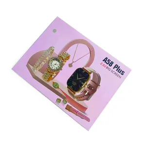 Relógio inteligente feminino A58 Plus de ouro com alça dupla, combinação exclusiva de colar de ouro e anel, relógio inteligente para mulheres