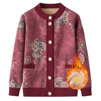 Cardigans d'hiver extra-épais doublés polaire pour femmes seniors, mères et grand-mères, motif floral d'automne