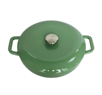 Poêle à frire en fonte émaillée blanche non toxique avec couvercle à bouton, compatible avec les cuisinières à induction, à gaz et électriques