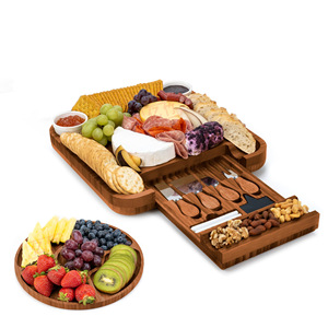 Ensemble plateau à fromage en bambou avec couverts, plateau rond, planche à découper pour pique-nique, service de fruits et charcuterie - Product Image 4