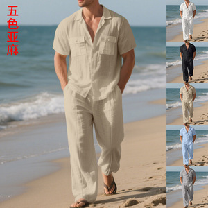<span class=keywords><strong>Abbigliamento</strong></span> Maschile all'Ingrosso: Set Casual con Pantaloni e Maglietta in 95% <span class=keywords><strong>Lino</strong></span>, 5% Poliestere - Product Image 2