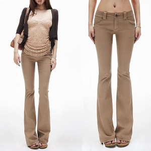 Pantalones Casuales Ajustados de Cintura Baja y Corte Acampanado Color Caqui Personalizados - Product Image 1