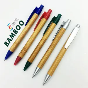 Caneta esferográfica de bambu com logotipo personalizado, caneta esferográfica de madeira eco amigável e barata com logotipo