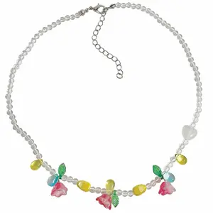 Tulipenblumen-Halsband für Damen Sommer vielseitiges Mädchen rosa Klavicle-Kette bunte Perlen-Halsband Halskette Alltagsbekleidung-Zubehör