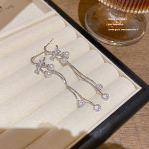 Korean Long Tassel Chain Imitation Pearl Cherry <b>Earrings</b> for Women Bridal Temperament Zircon Drop Dangling <b>Earrings</b> Jewelry - Product Image 5