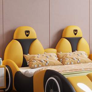 Lit de course automobile Lamborghini éclairé par LED pour garçons, taille double, jaune, lit de course automobile pour enfants avec phares, lit rembourré pour tout-petits - Product Image 3