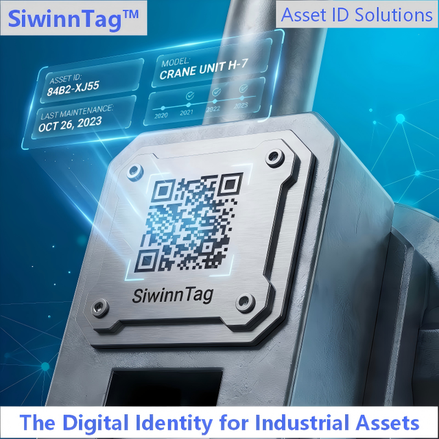 SiwinnTag Custom Aluminum Anodized Corrosion Resistant QR Code Asset Tag Equipment Nameplate Metal ID Plate Industrial Tags