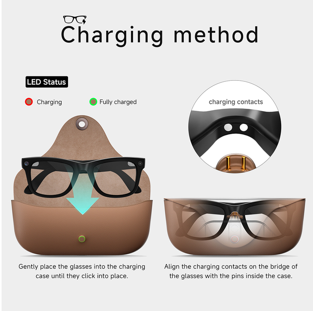 Ultra Smart Glasses with Camera AI Assistant Charging Case HD Video Recording BT Call WiFi 6 Fast Photo Transfer