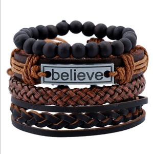 บุรุษสร้อยข้อมือหนังสีดำถักสร้อยข้อมือหนัง - Product Image 1