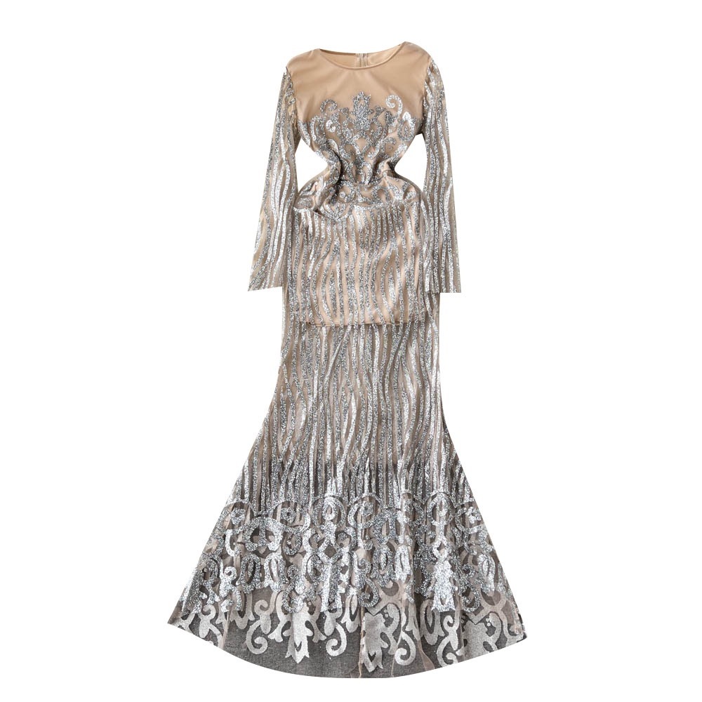 black sequin long dress Black Sequin Mesh Maxi Dress With Slit