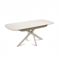 Table à manger extensible en céramique beige brillante de 11 mm, design simple, plateau ovale, gain de place, mobilier de salle à manger pour appartement