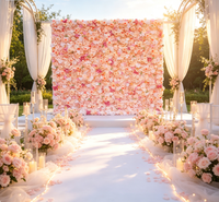 Mur de fleurs artificielles en tissu rose enroulable, toile de fond florale 3D pour mariage, fête, photomaton, décoration d'événements