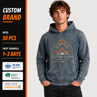 Sweat à capuche oversize pour homme, haute qualité, design de créateur, 400 g/m², imprimé 3D, en denim délavé, bleu vintage, épais
