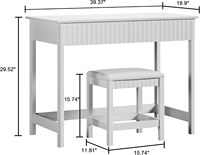 Bureau de maquillage blanc avec panneau cannelé et coins arrondis, table de maquillage à 2 tiroirs, bureau d'ordinateur avec tabouret pour chambre à coucher et bureau à domicile