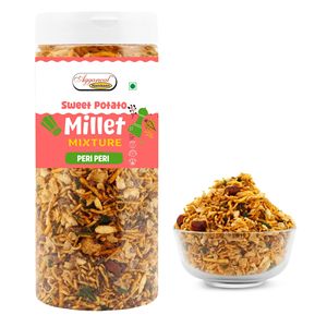 Mélange de millet et de patate douce Peri Peri, collation saine croustillante, riche en fibres, épicée, Namkeen, prête à manger, végétalienne, collation légère et énergétique - Product Image 4