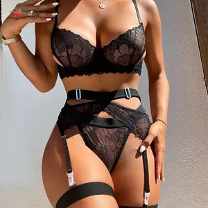 Bulk Lace Dessous sexy tanzende Unterwäsche Damen BH Set Spitze Dessous Set mit Holitery sexy Dessous Riemchen Spitze Strumpfband